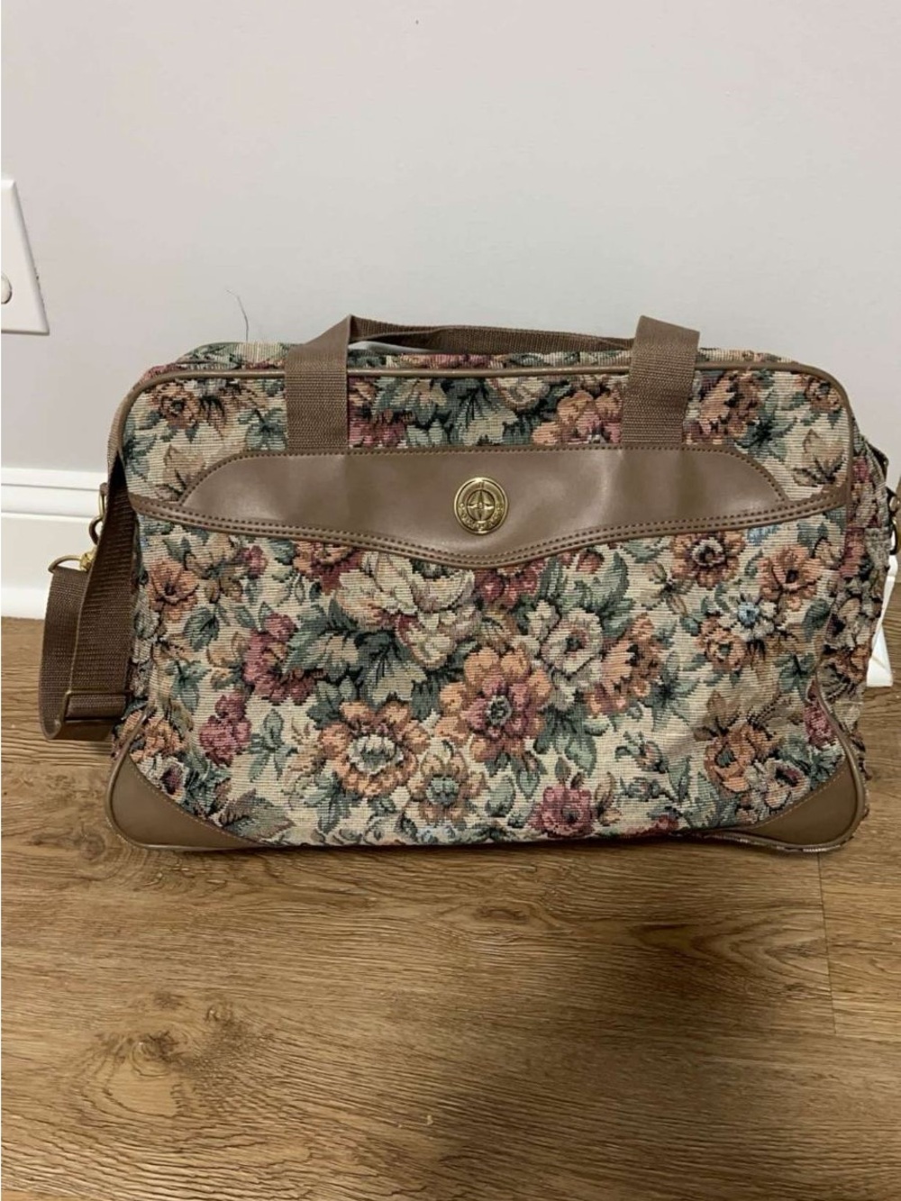 Vintage Floral Tapestry Travel Duffel Bag in Brown